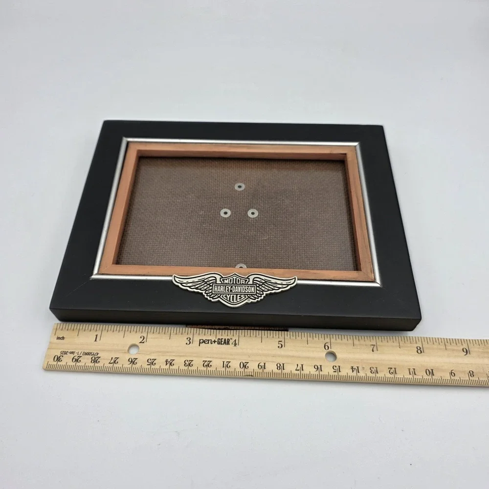 Harley Davidson Picture Frame 6 x 8 Fits Photo 4 x 6 Wood Black Brown Front Logo